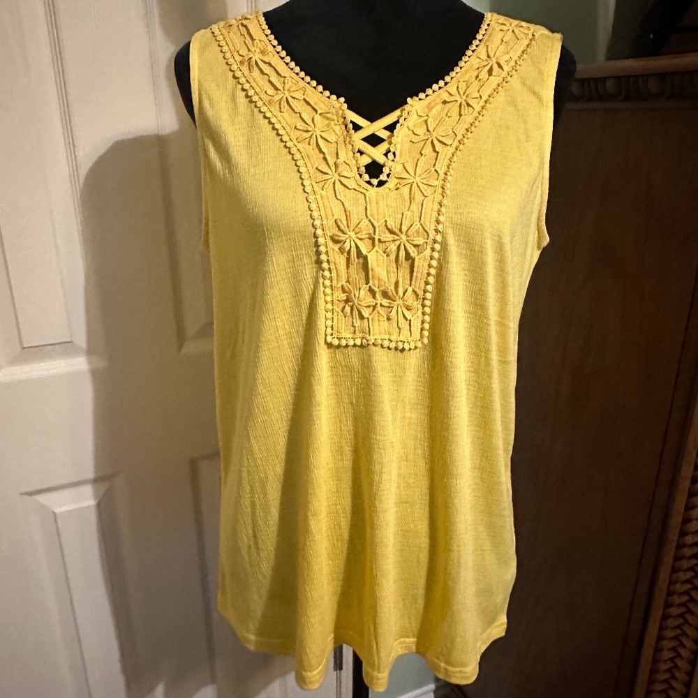 Yellow "All in Love"  Ladies Sleeveless Top Size Medium NWT